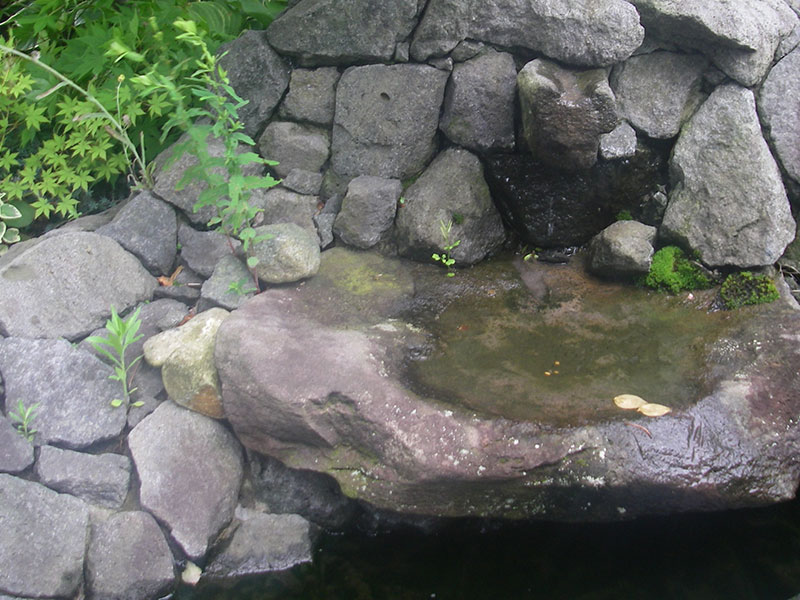 山を模して石を積んだ金魚の池